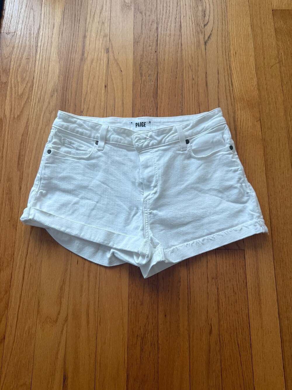PAIGE Jimmy Jimmy Short White Denim Cuffed Cutoff Shorts Size 27
